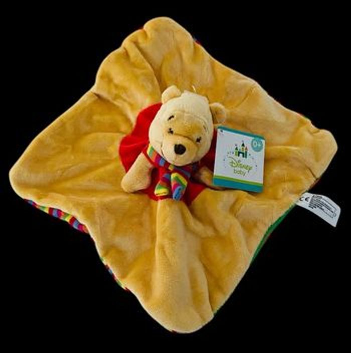 B6321❤️ Doudou plat Mouchoir Winnie l'ourson Pooh DISNEY NICOTOY Jaune Rouge Rayé