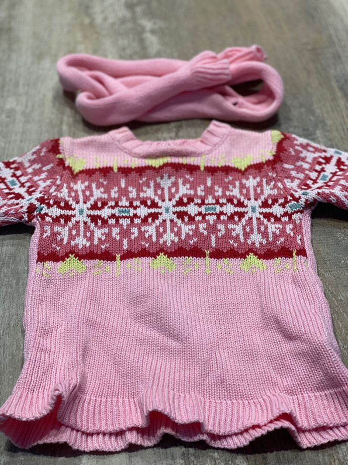 Gilet laine + écharpe bébé fille 1 mois vêtements - photo numéro 2