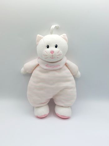 Peluche doudou chat rose blanc LUMINOU rayures 32 cm luminescent fluorescent
