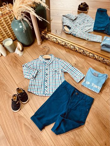 Taille 3 mois ensemble 3 pièces garçon sergent major Obaibi bleu vert * carreaux * 💙