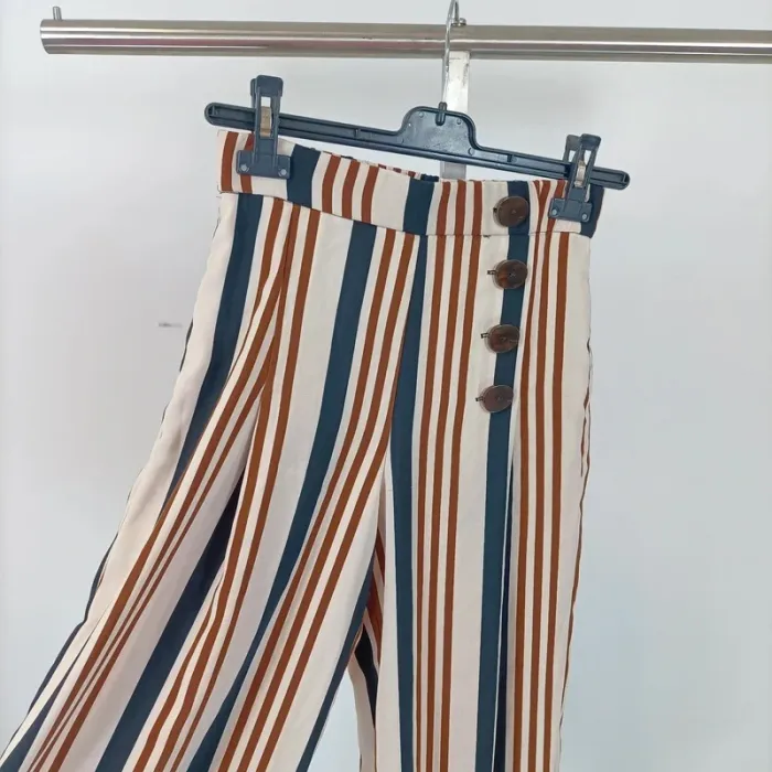Pantalon Palazzo à rayures noires et marron, boutons à l'avant - XS Zara - A317 - photo numéro 6