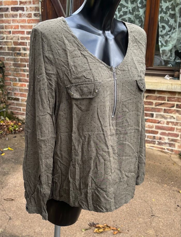 💚 Blouse kaki à pois – Mim – Taille 42 - photo numéro 2