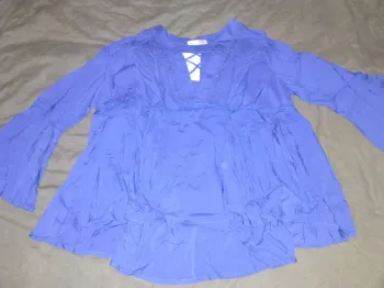 tunique Blouse Smockée à Col Plongeant à Manches Cloche 50 Rosegal