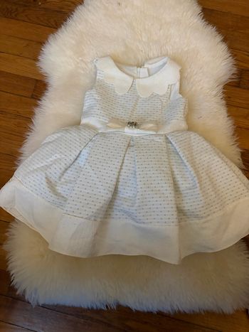 Robe de cérémonie bébé-   18 mois Blanc & bleu ciel, col pétale & nœud XXL – Excellent état