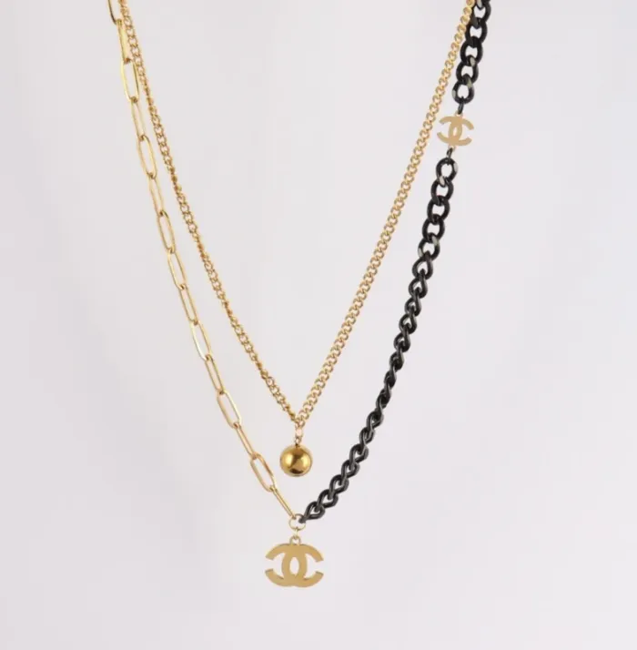 Collier double rangs en acier inoxydable bicolore - photo numéro 3