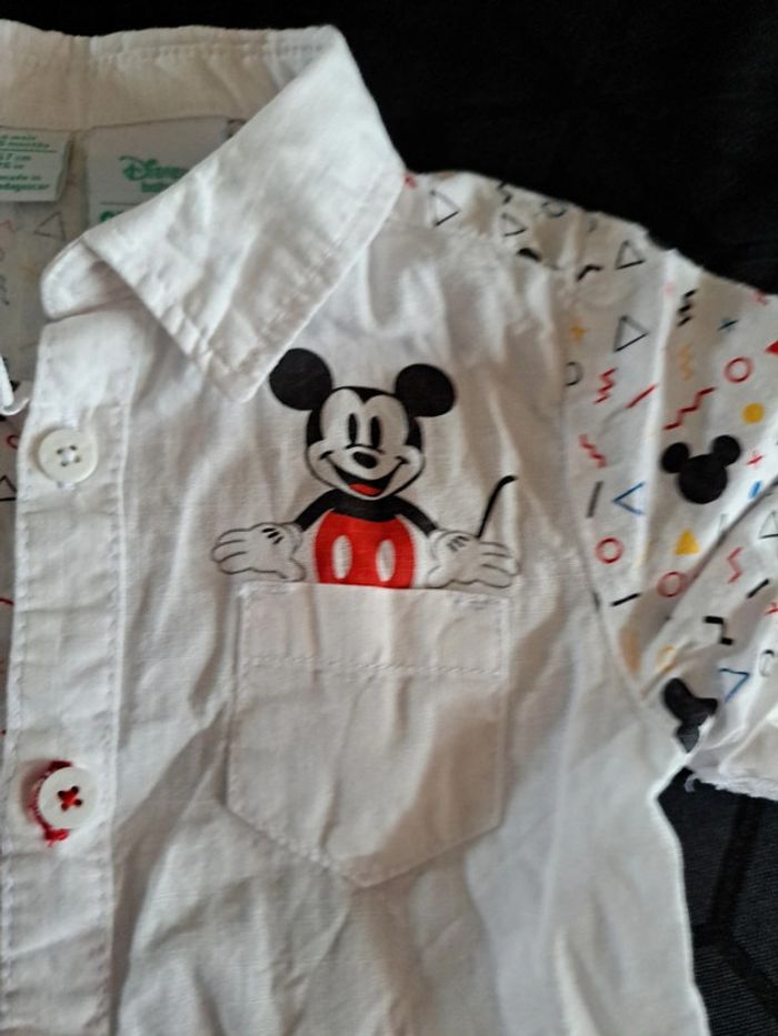 Magnifique ensemble salopette short et chemise manche courte mickey 6mois 100%coton - photo numéro 10