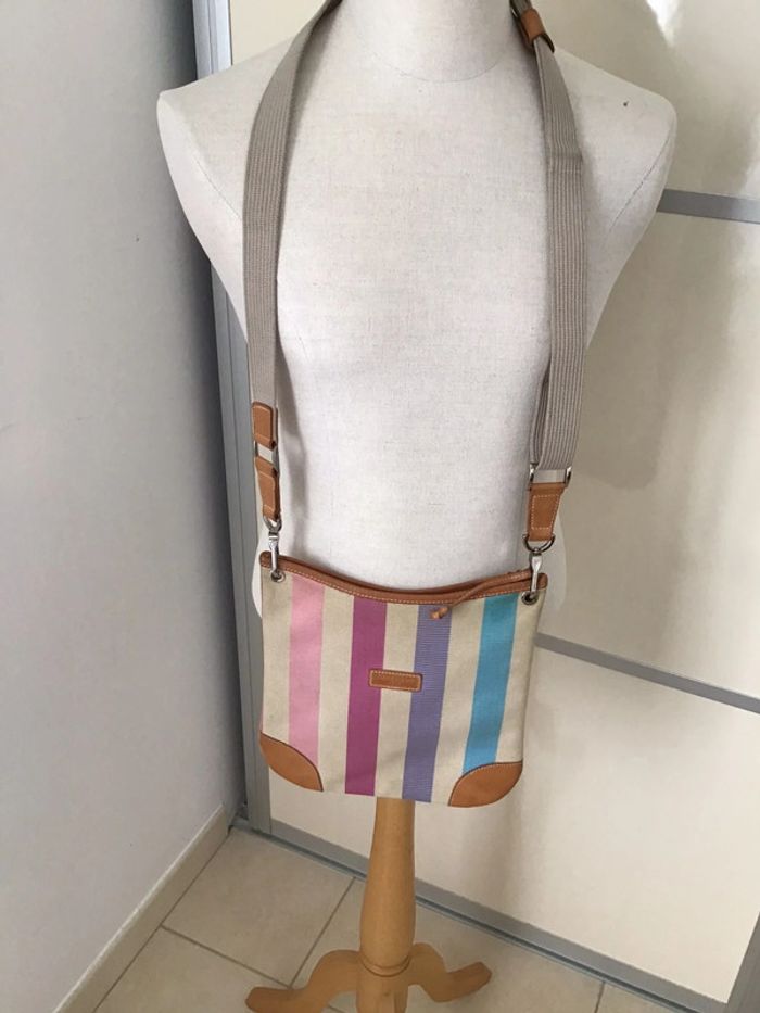 Sac toile et cuir rayé « Longchamp » deux faces de teintes differentes