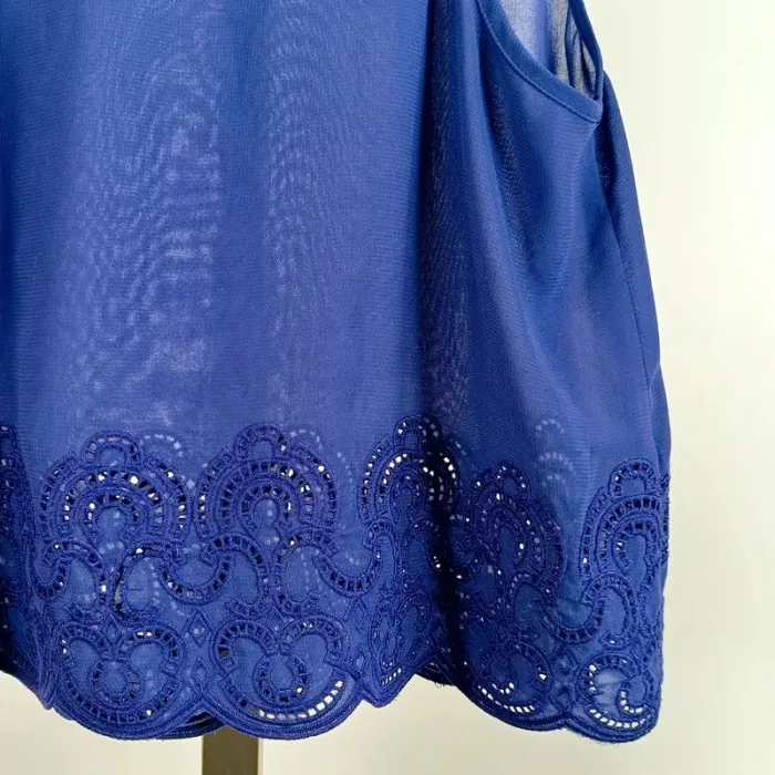 Débardeur bleu, broderie anglaise - crop top bleu taille 36 A545 - photo numéro 4
