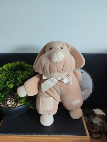 peluche chien tiamo collection marron beige ancien vintage noeud grelot Crème