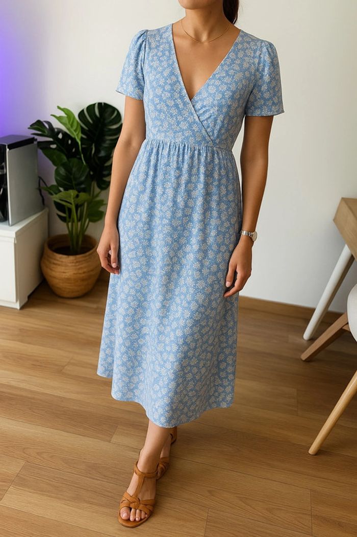 Robe longue fleurie cache-cœur Mango