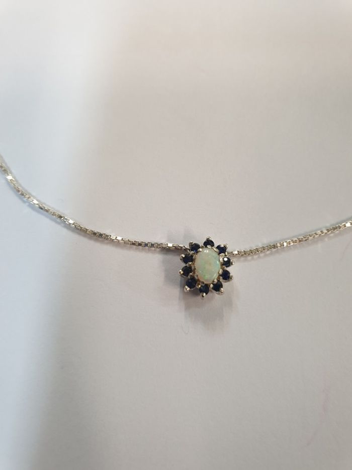NEUF ! Superbe collier argent avec opale et saphir veritable - photo numéro 2
