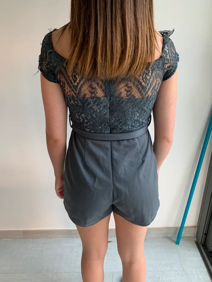 Combi short gris avec dentelles - photo numéro 3