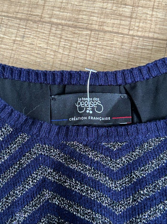 Pull bleu marine et argenté Le Temps des Cerises taille M jamais porté - photo numéro 9