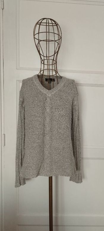 Pull gris chiné col V - Miss American City - Taille 42/44 - TBE