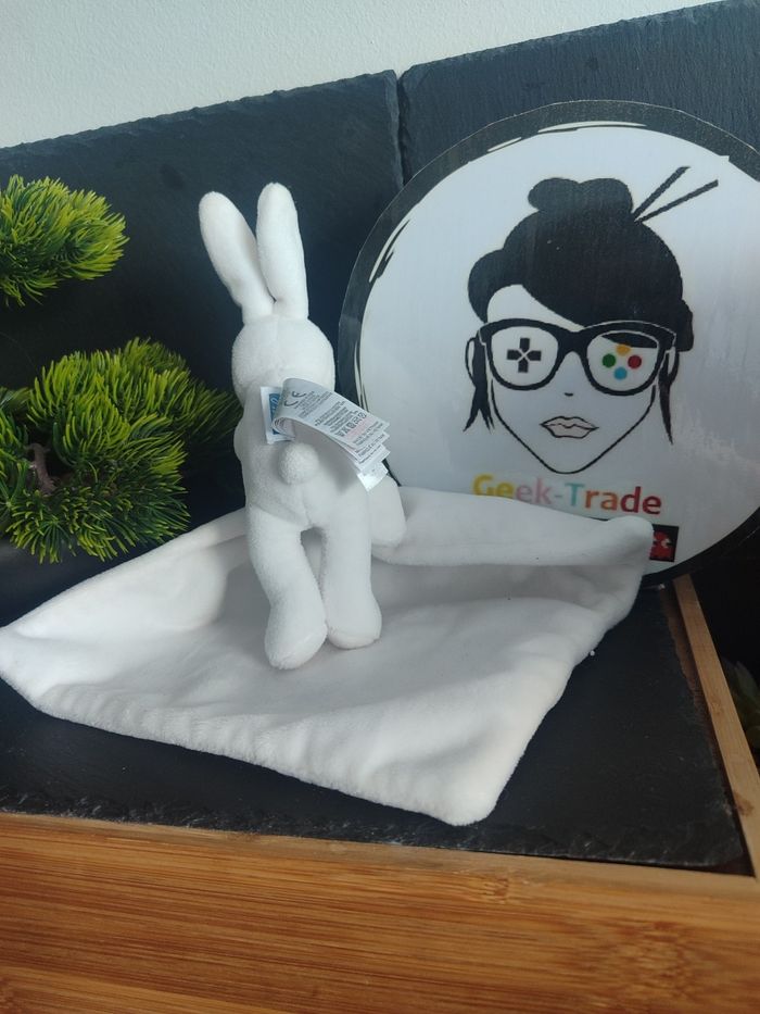 doudou lapin mouchoir Jacadi blanc gris Peluche DD003637 - photo numéro 2