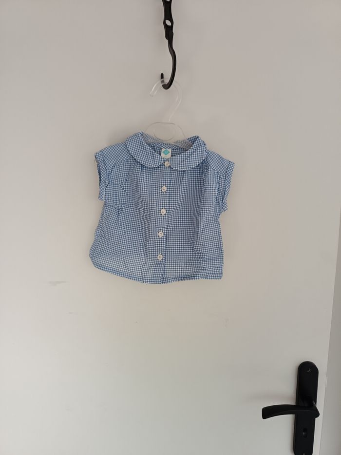 Blouse vichy bleue Neuve 9 mois - photo numéro 3