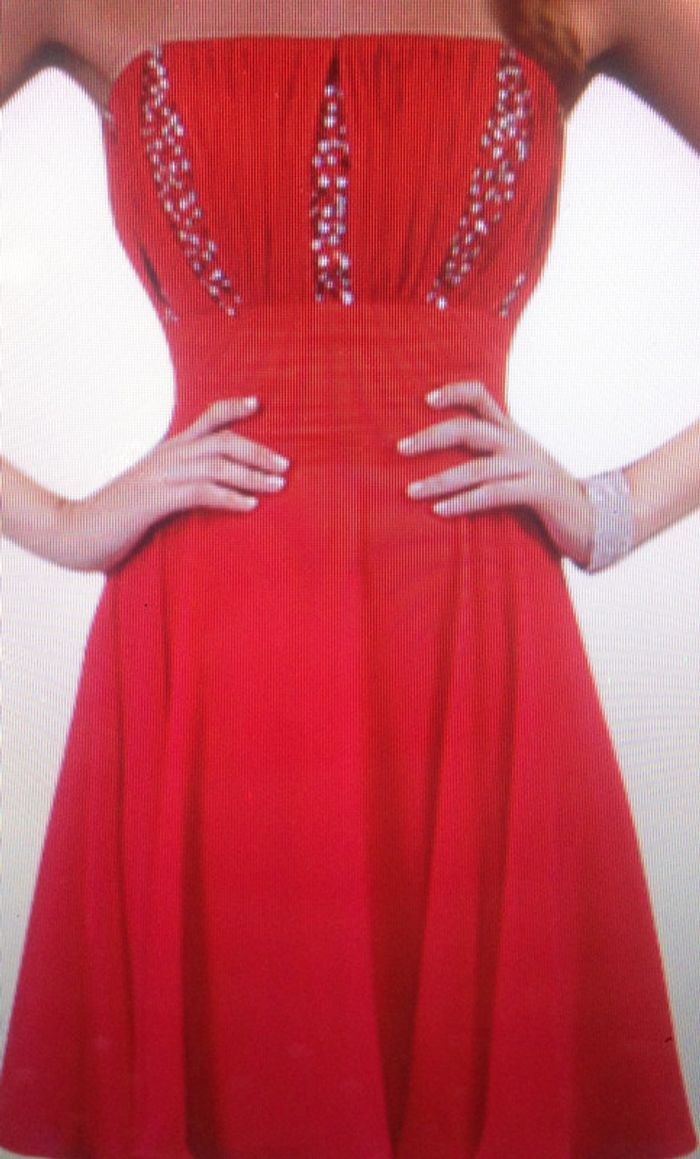 Robe rouge bustier mousseline de soie cocktail mariage soirée