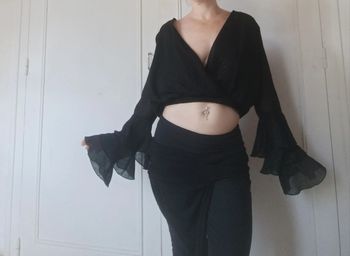 💎haut crop top sexy bohème noir Point scintillant taille unique xs s m femme