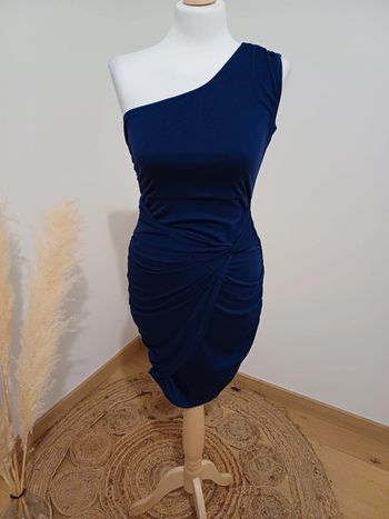 Robe bleue asymétrique drapée taille S 36