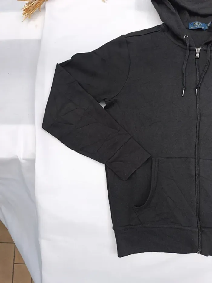 Sweat capuche homme Ralph Lauren taille S zippé noir logo blanc excellent état - bouloches - photo numéro 5