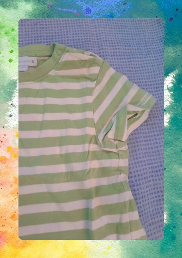 T-shirt 24 mois rayé vert et blanc Tex Baby - photo numéro 4