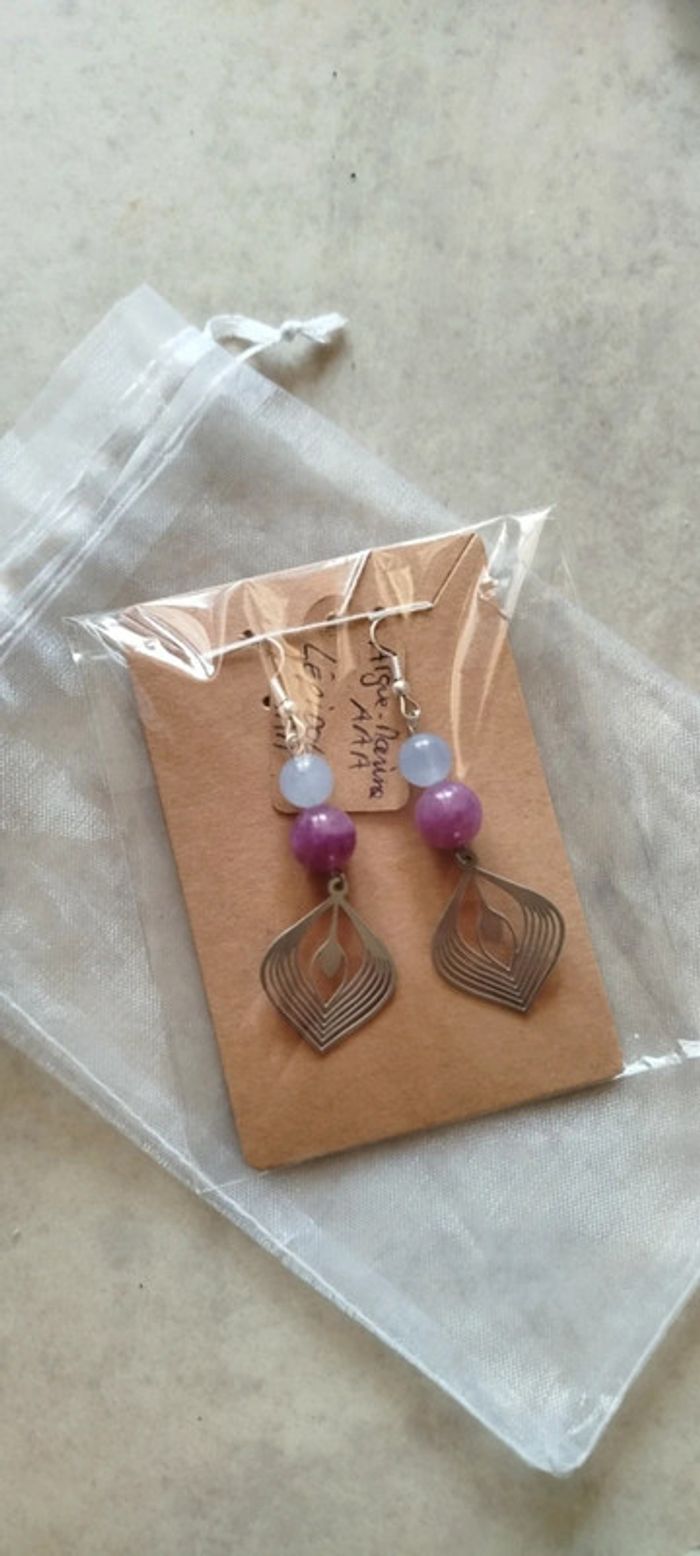 Boucles d'oreilles ''flame of life''Lepidolite et Aigue-marine - photo numéro 5