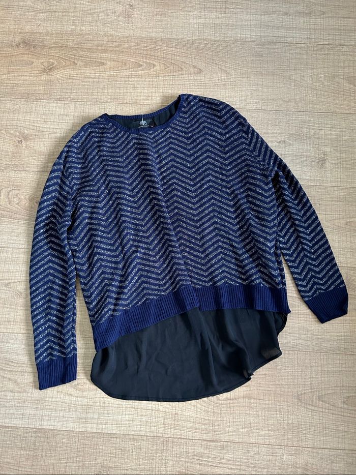 Pull bleu marine et argenté Le Temps des Cerises taille M jamais porté - photo numéro 7
