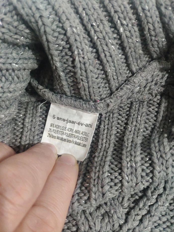 Pull col roulé gris avec filaments brillants 5 ans maille - photo numéro 3