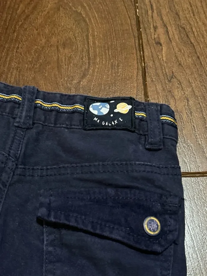 Pantalon garcon en coton et empiècements velours bleu marine sergent major 3 ans - photo numéro 3