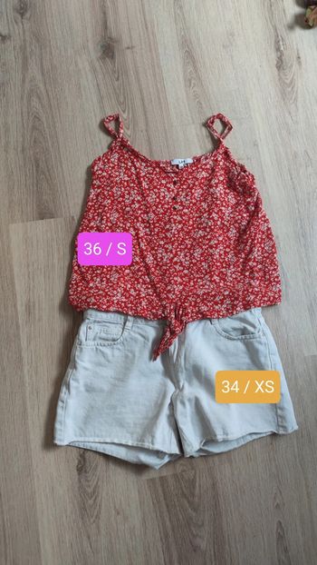 Ensemble short blanc taille 34 et débardeur rouge et blanc taille 36 la halle