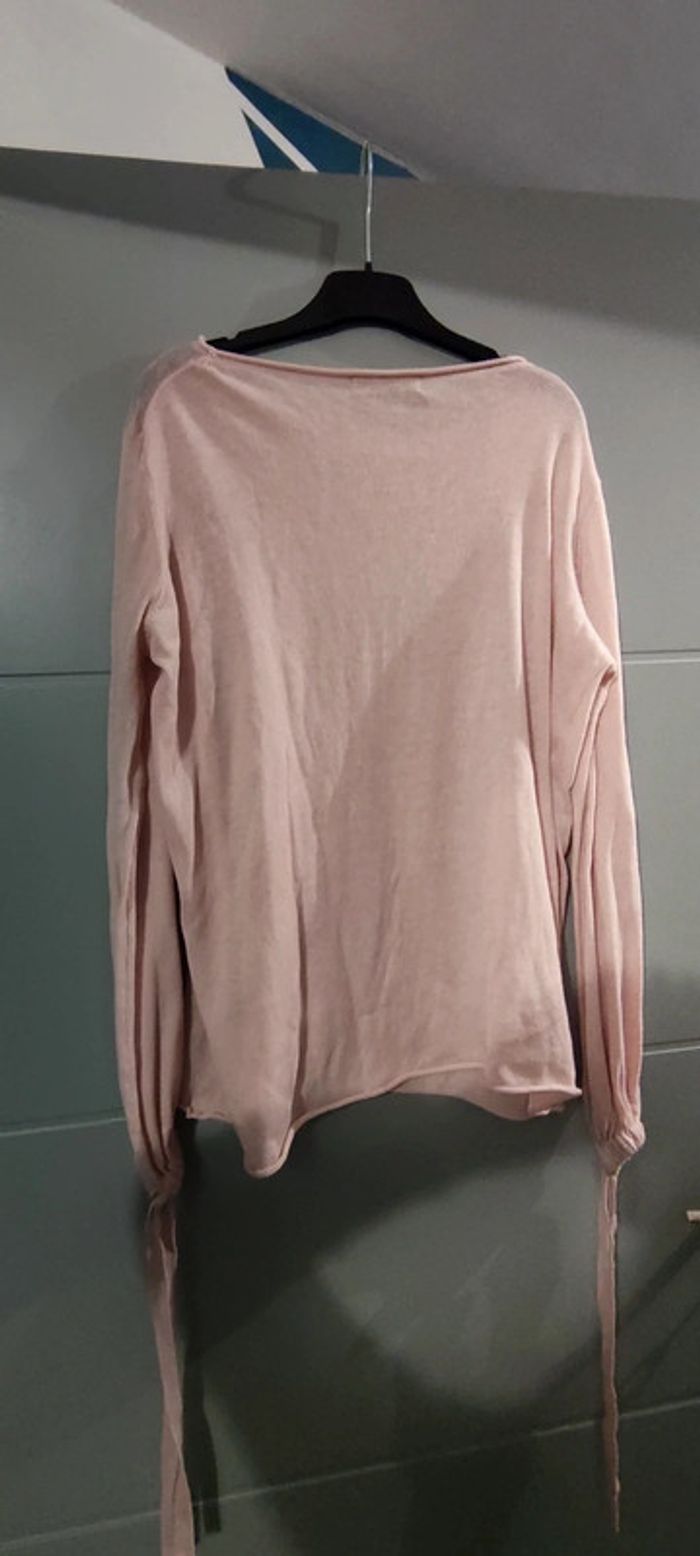 Pull léger rose Zara Knit manches longues à noeuds - photo numéro 5