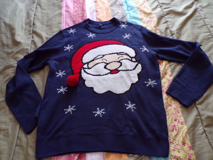 Pull marine flocons père Noël XL