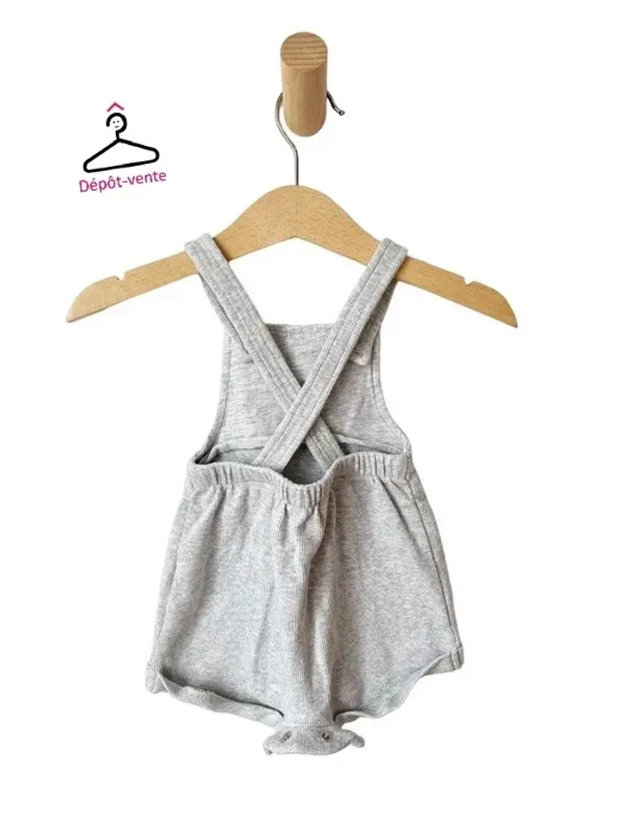 Salopette courte en coton côtelé, couleur gris clair - Kiabi 3 mois - photo numéro 2