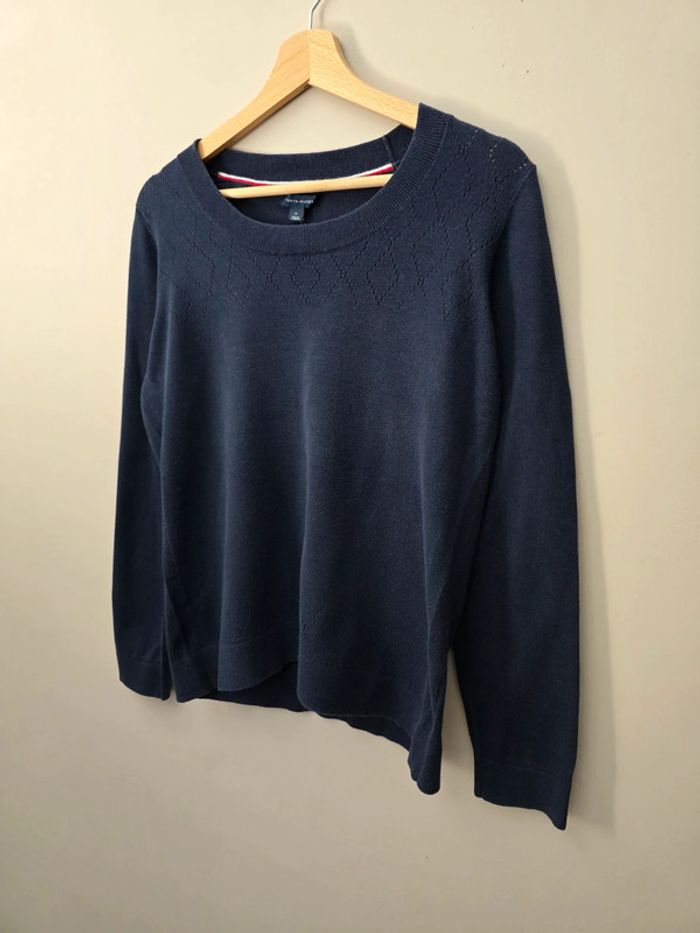 Pull Tommy Hilfiger col rond bleu marine M motif ajouré / chic casual - photo numéro 2