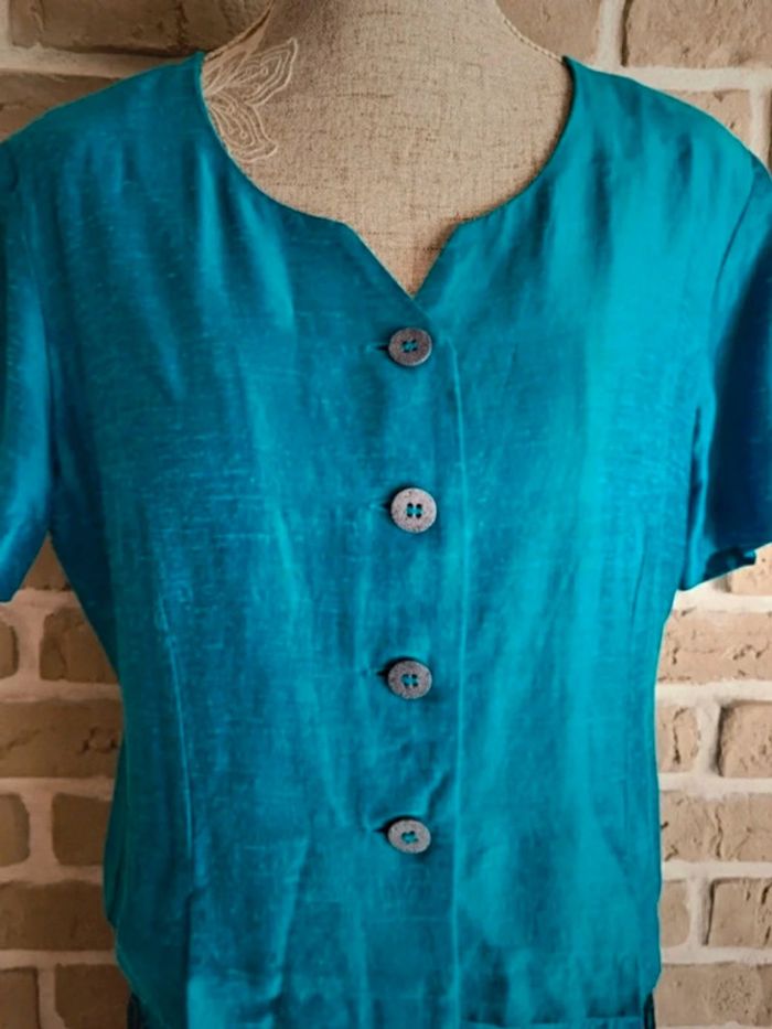 Ensemble tailleur chic et vintage années 80 haut et jupe bleu - photo numéro 3