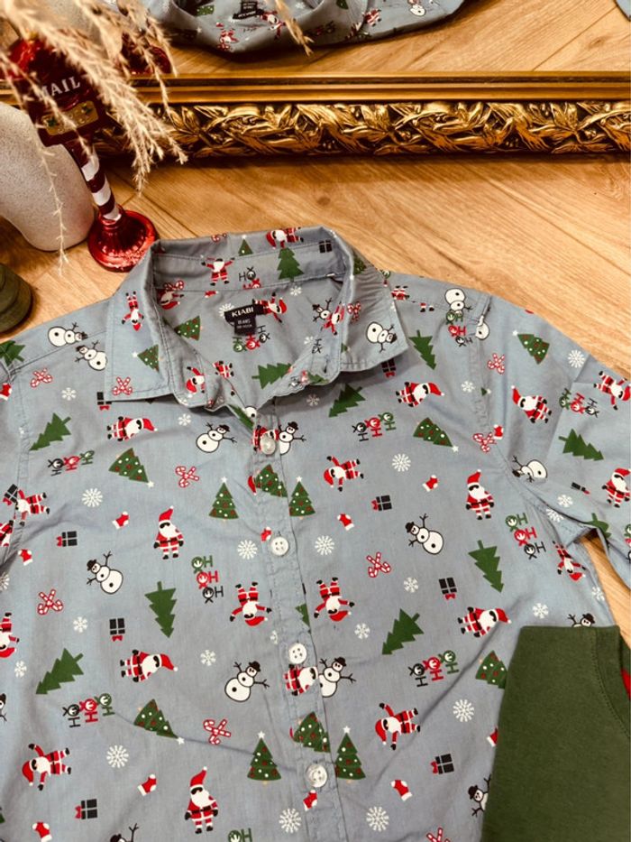 Taille 10 ans chemise et teeshirt de Noël garçon Kiabi bleu vert * Père Noël * 🎄 - photo numéro 3