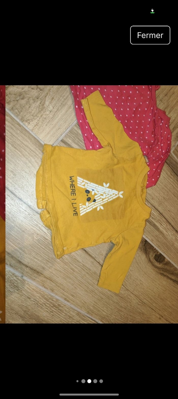 Lot 4 t-shirts manches longues chérie pailleté fleurs panda - photo numéro 5