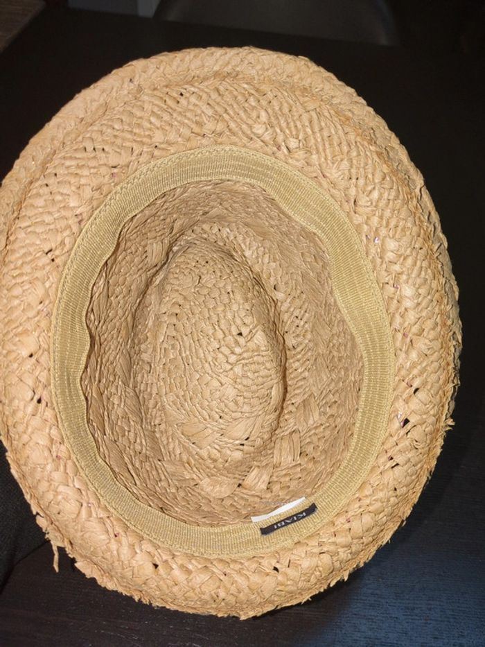 Borsalino chapeau paille tressée noeud rose fleurs paillettes fille 55 neuf - photo numéro 3