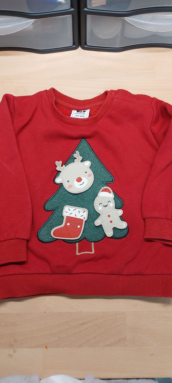 Pull Noël "Sapin et renne " rouge et vert T'ai 24 mois