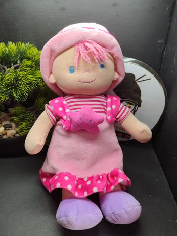 Doudou Poupee Ajena Rose Chapeau Étoile Pois Robe Rayure Tollkuhn Violet Mauve