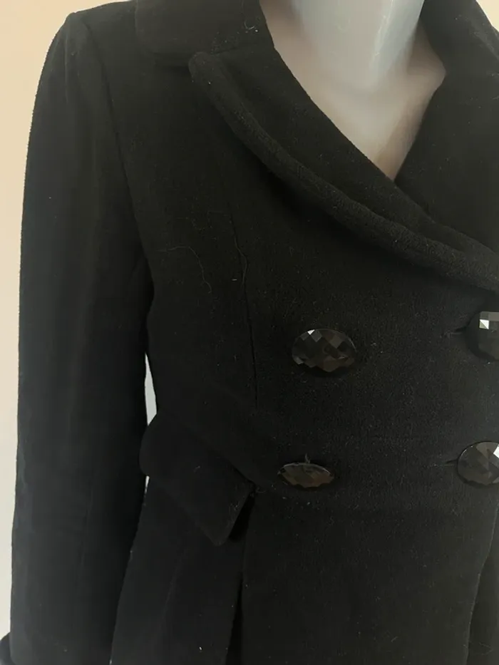 Manteau court noir DDP – laine & polyester, gros boutons, taille L - photo numéro 2