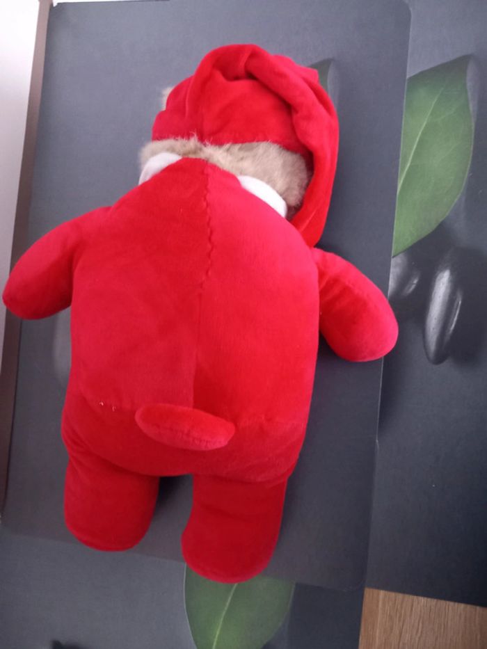 Peluche vintage ours damart rouge avec son bonnet 37cm - photo numéro 5