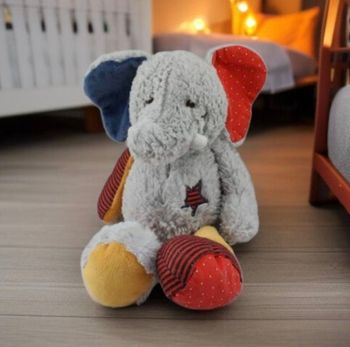DOUDOU ÉLÉPHANT GRIS ROUGE JAUNE BLEU ÉTOILE TAPE A L'OEIL