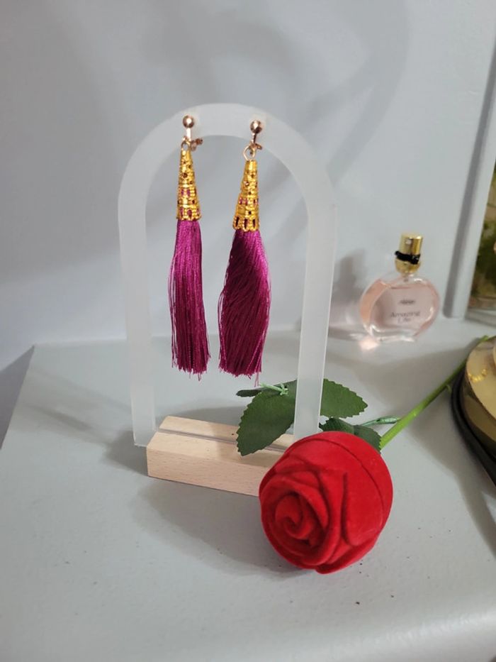 Clips fils de coton ponpons violet - photo numéro 4