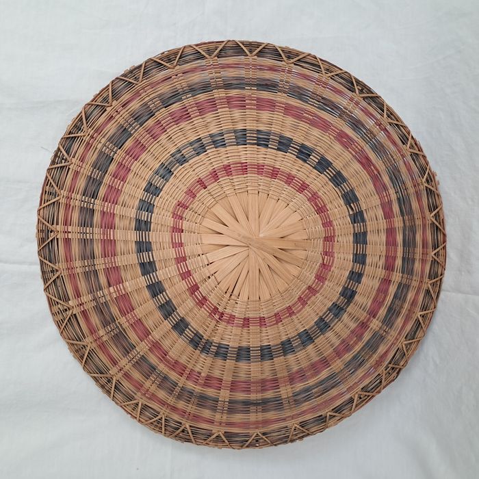 Décoration ronde murale en rotin osier multicolores du Laos - photo numéro 2