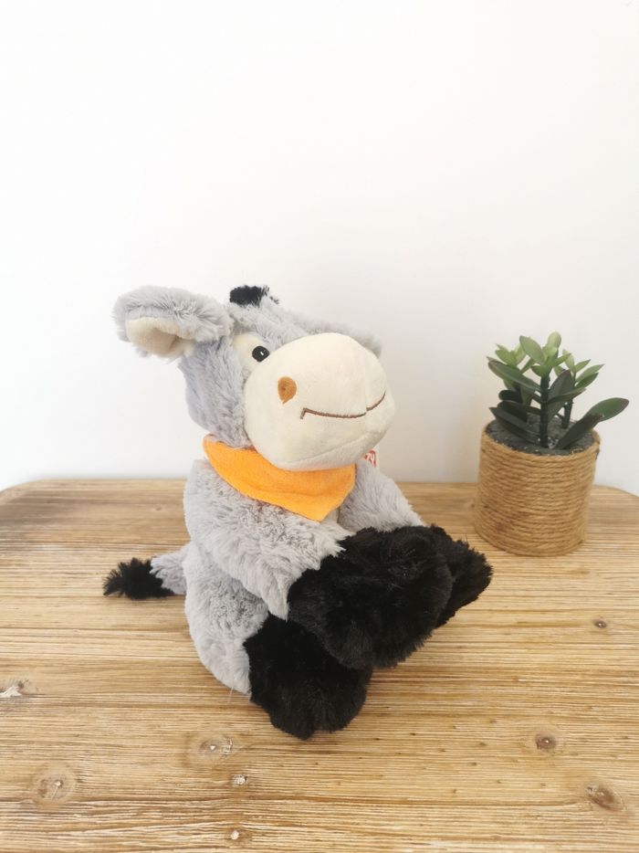 Doudou peluche  Âne gris noir bandana orange Fizzy - photo numéro 3