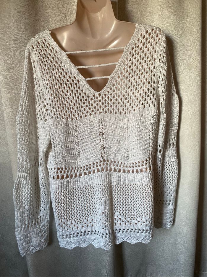 Pull blanc tricot crochet 46 Bodyflirt - photo numéro 2