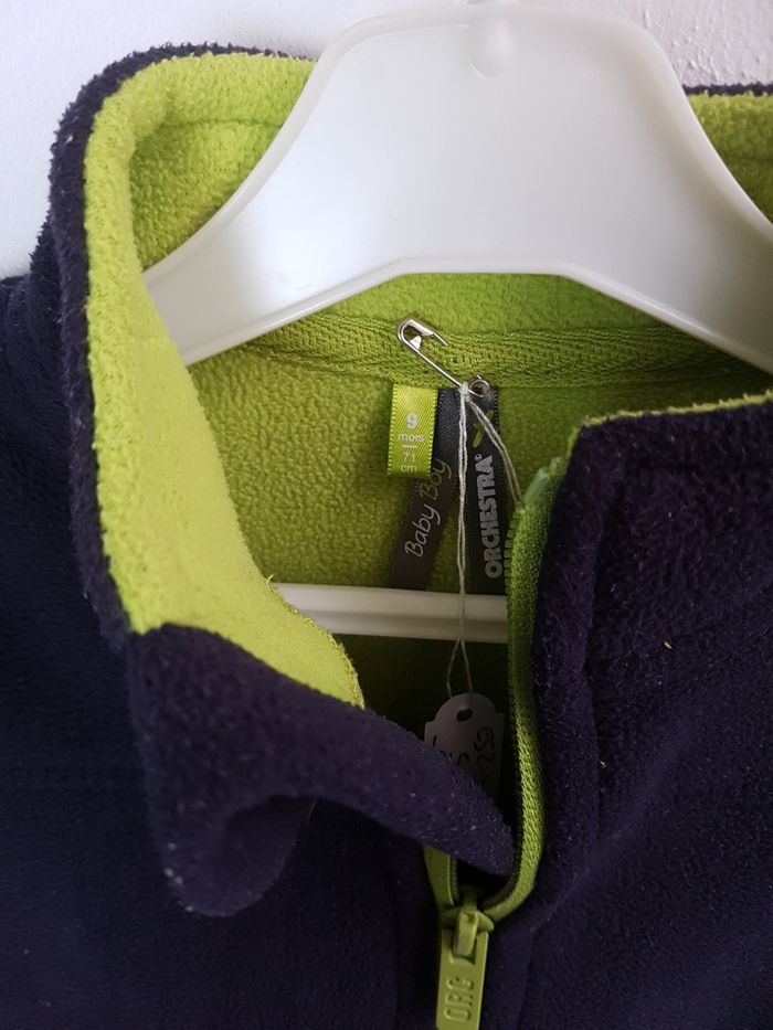Veste Polaire gris foncé et jaune fluo Orchestra 9 mois - photo numéro 2