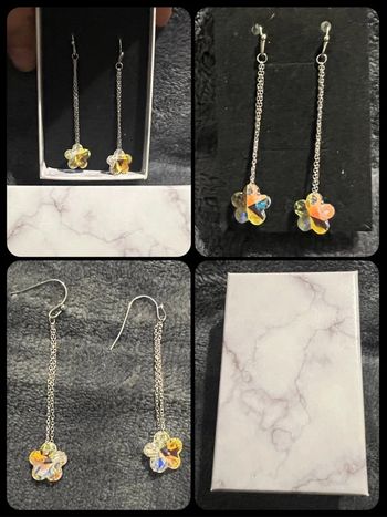 Boucle d’oreilles pendante pierre strass fleur bien braillant acier inoxydable argenté