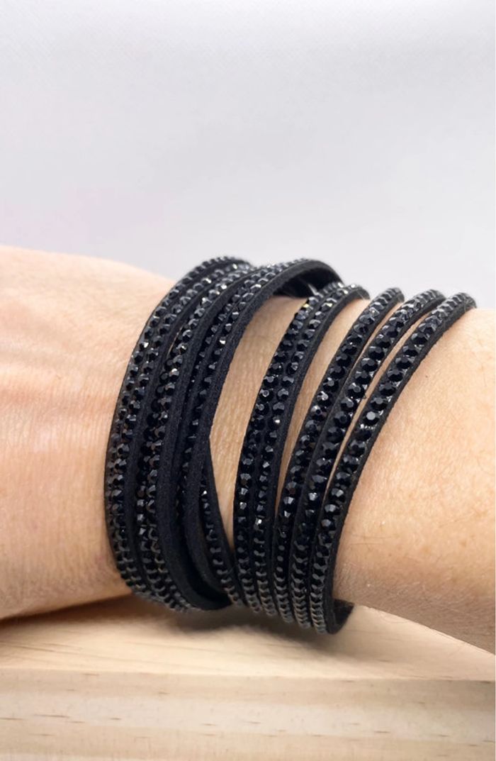 Bracelet double noir brillant / Velours - photo numéro 4